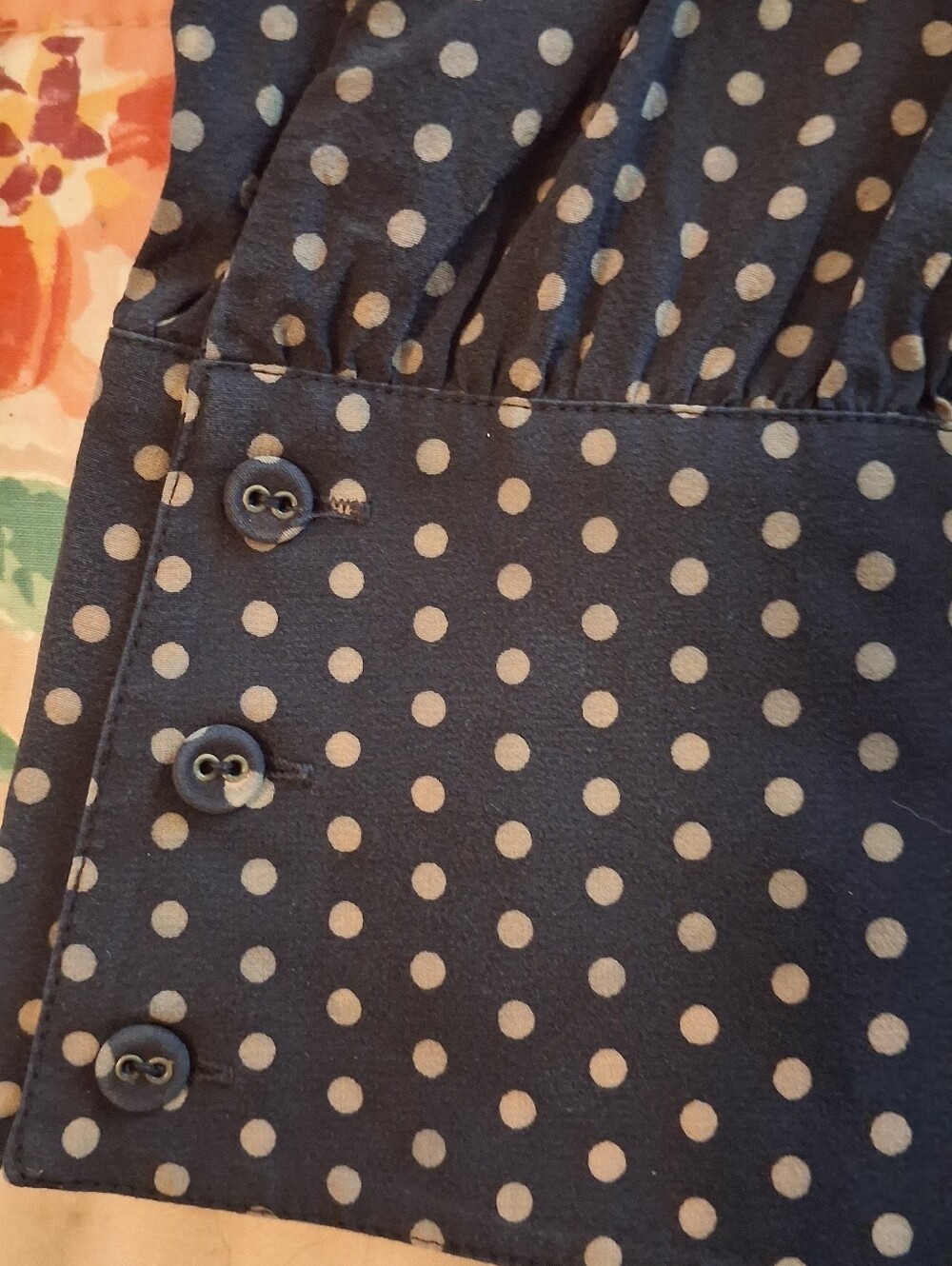 Black Silk Polka Dot Pleated Skirt Button Up Dress - Picture 4 of 7